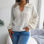 White Boho Knit Sweater with Collar