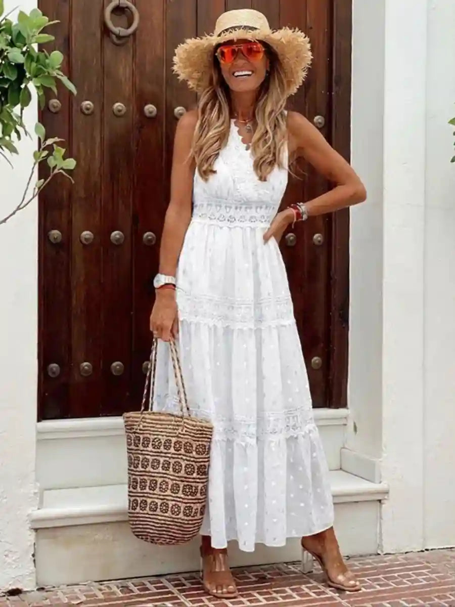 gypsy white boho dress Lace Cotton Bohemian Maxi ,Boho Sundress  Queens Add layered boho jewelry and oversized sunglasses for vacation White Boho Dresses | Boho