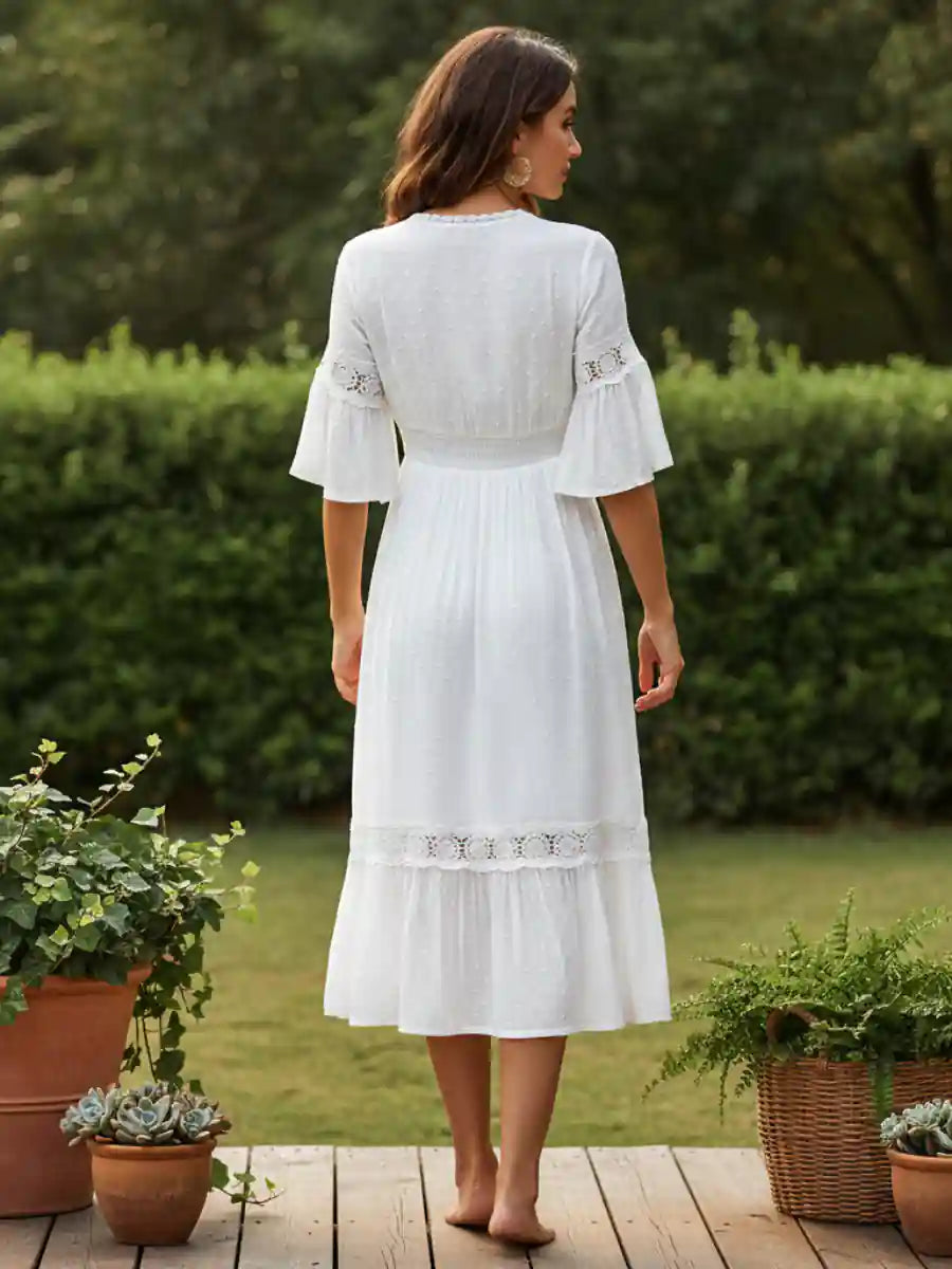 White Boho Midi Dress