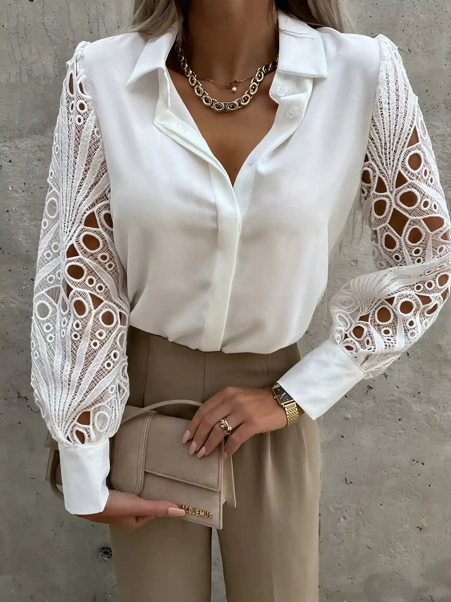 White Boho chic Blouse with embroidered puffed sleeves