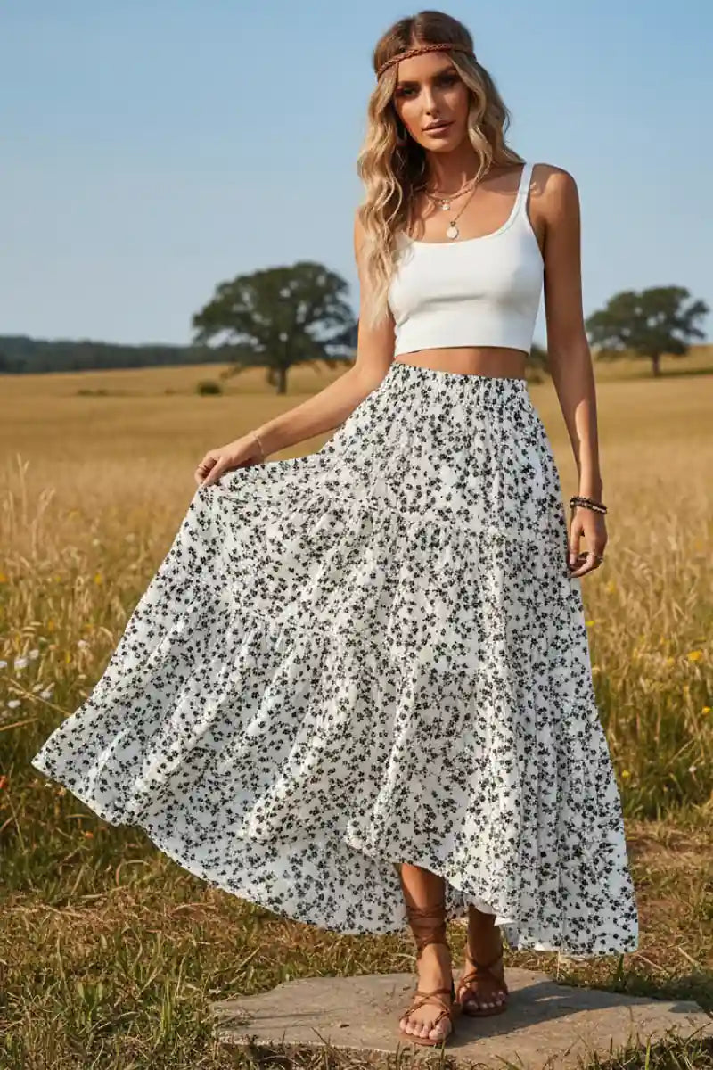 Women High Waist Boho Maxi Skirt