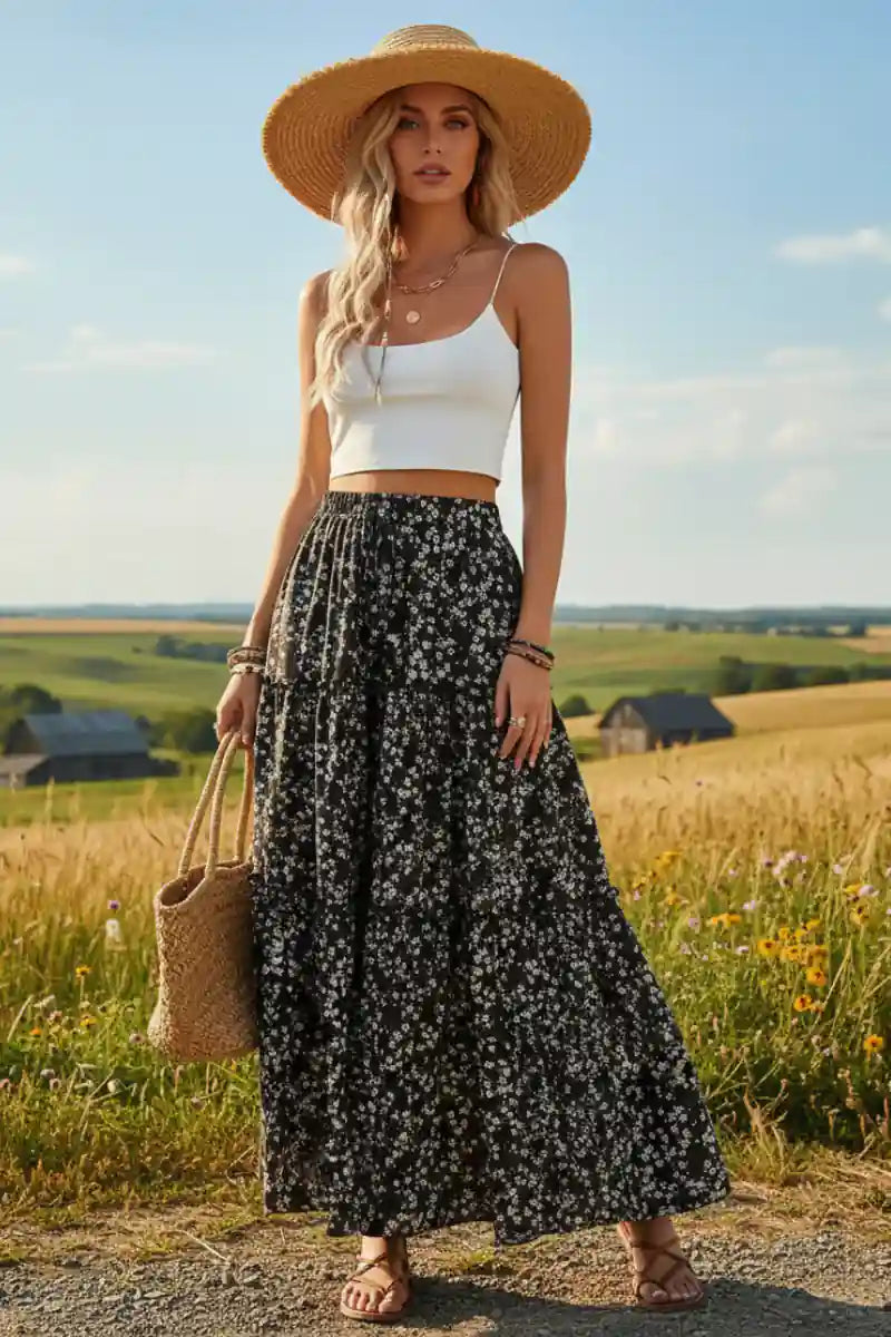 Women High Waist Boho Maxi Skirt