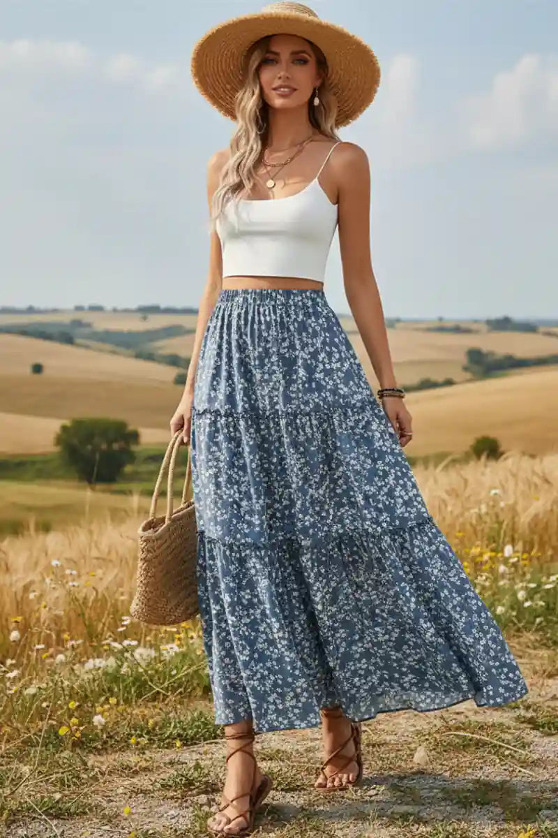 Women High Waist Boho Maxi Skirt