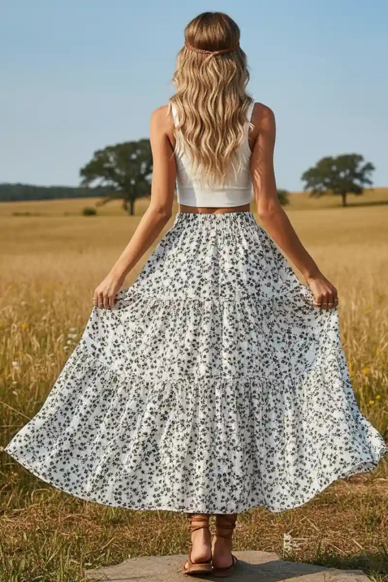 Women High Waist Boho Maxi Skirt