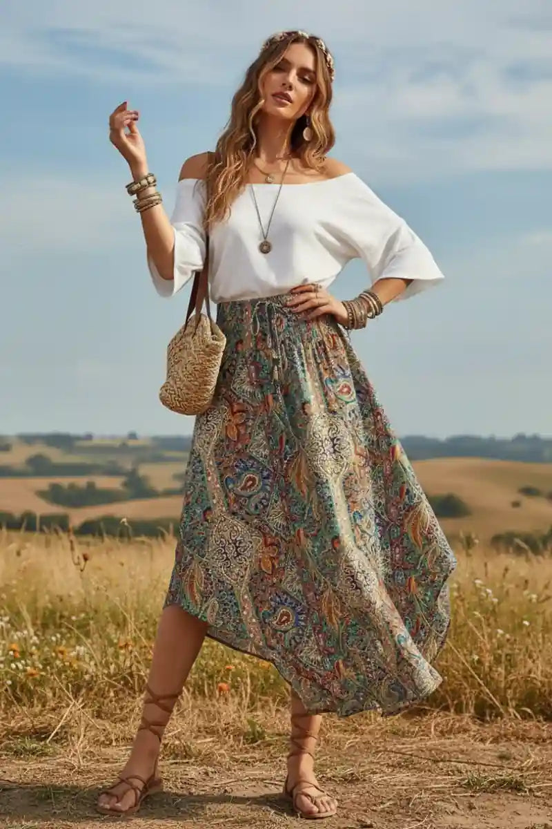 Women’s Boho Paisley Maxi Skirt