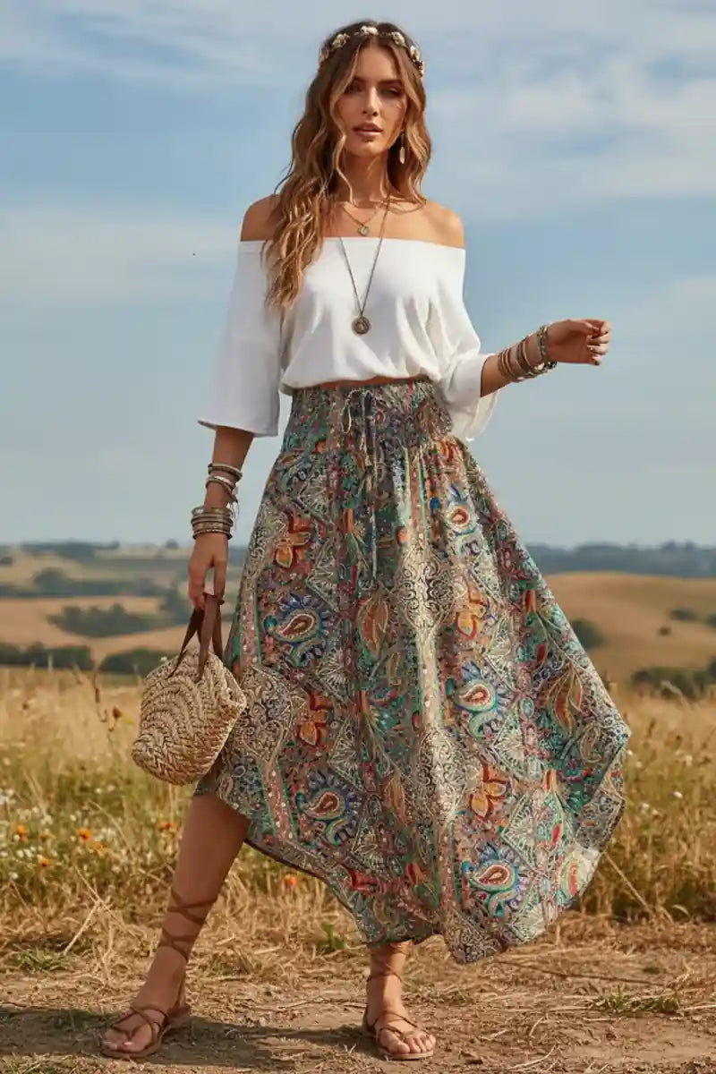 Women’s Boho Paisley Maxi Skirt