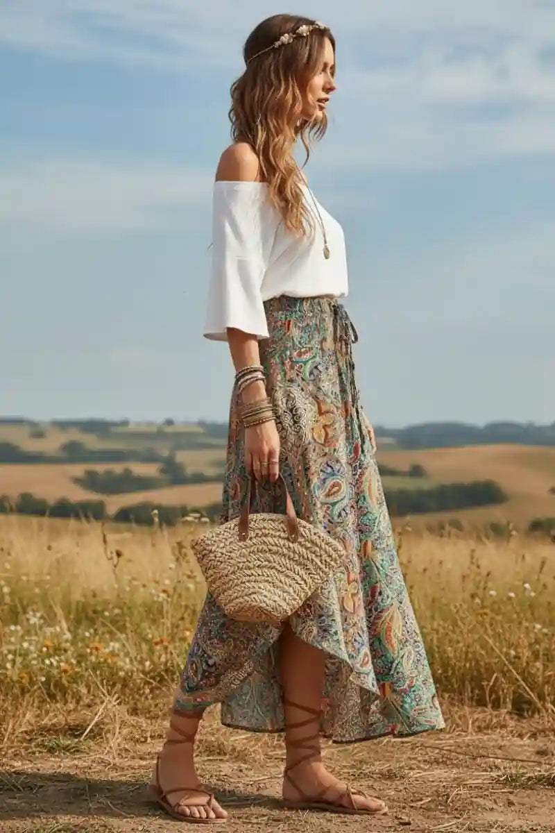 Women’s Boho Paisley Maxi Skirt