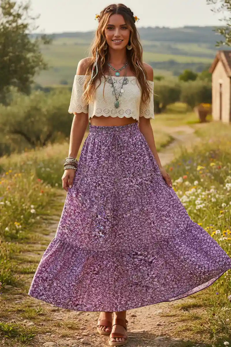 Women's Boho Floral Print Maxi Skirt
