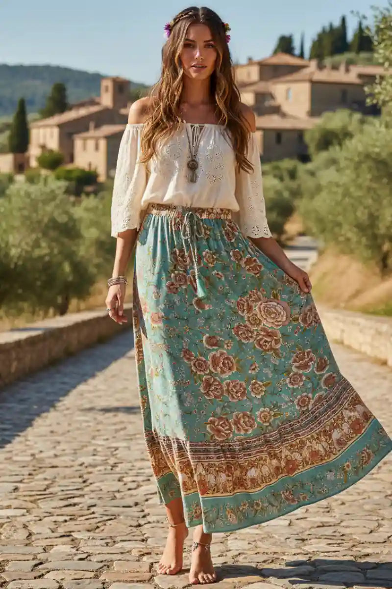 Womens Boho Hippie Long Skirt