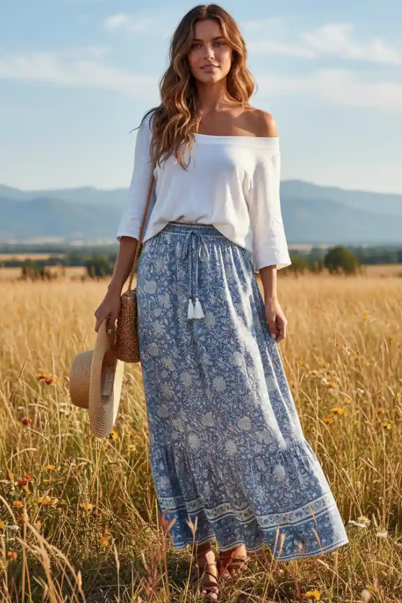 Womens Hippie Bohemian Maxi Skirt