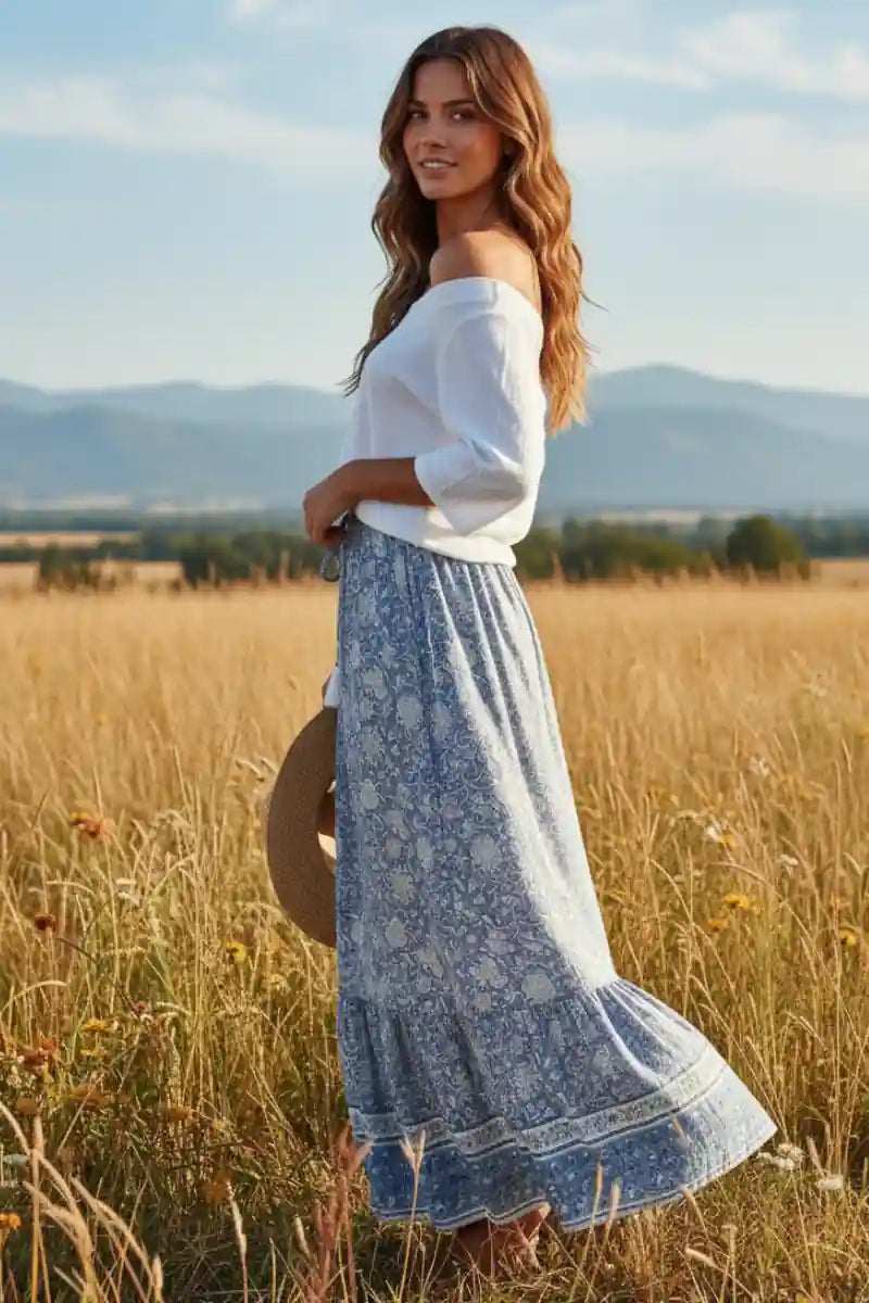 Womens Hippie Bohemian Maxi Skirt