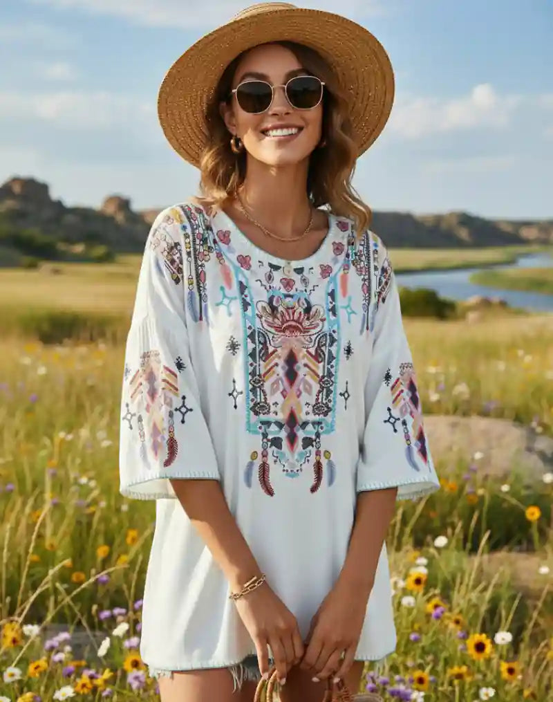 Womens White Boho Blouse