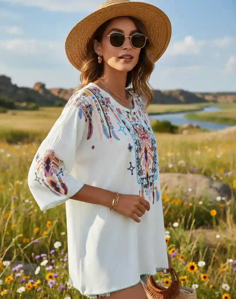 Womens White Boho Blouse