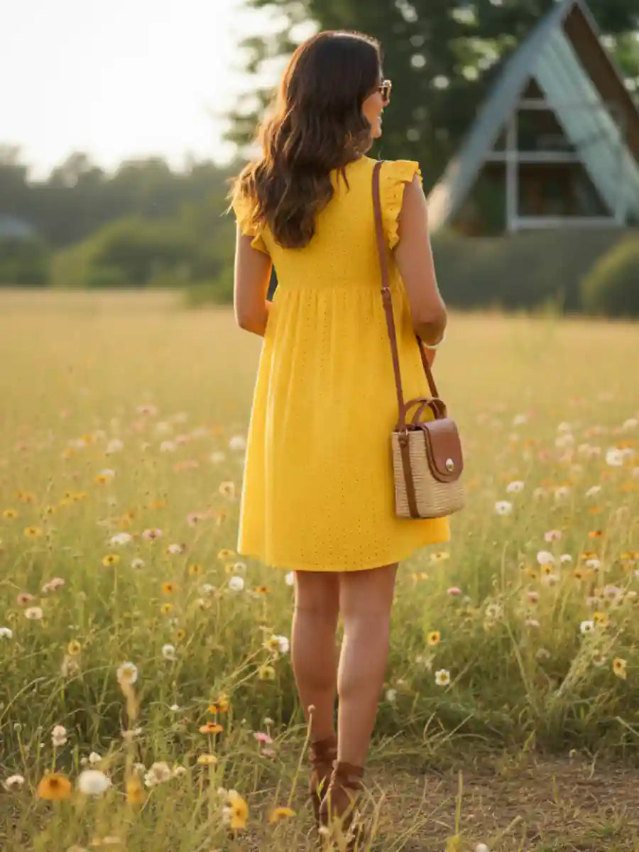 Yellow Embroidered Mini Dress