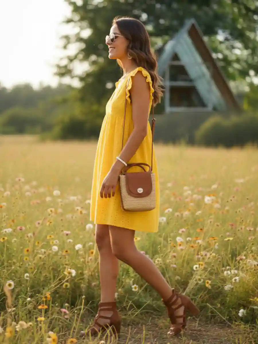 Yellow Embroidered Mini Dress