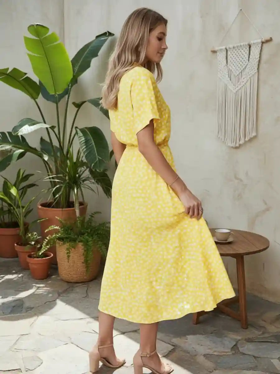 Yellow Midi Dress Boho
