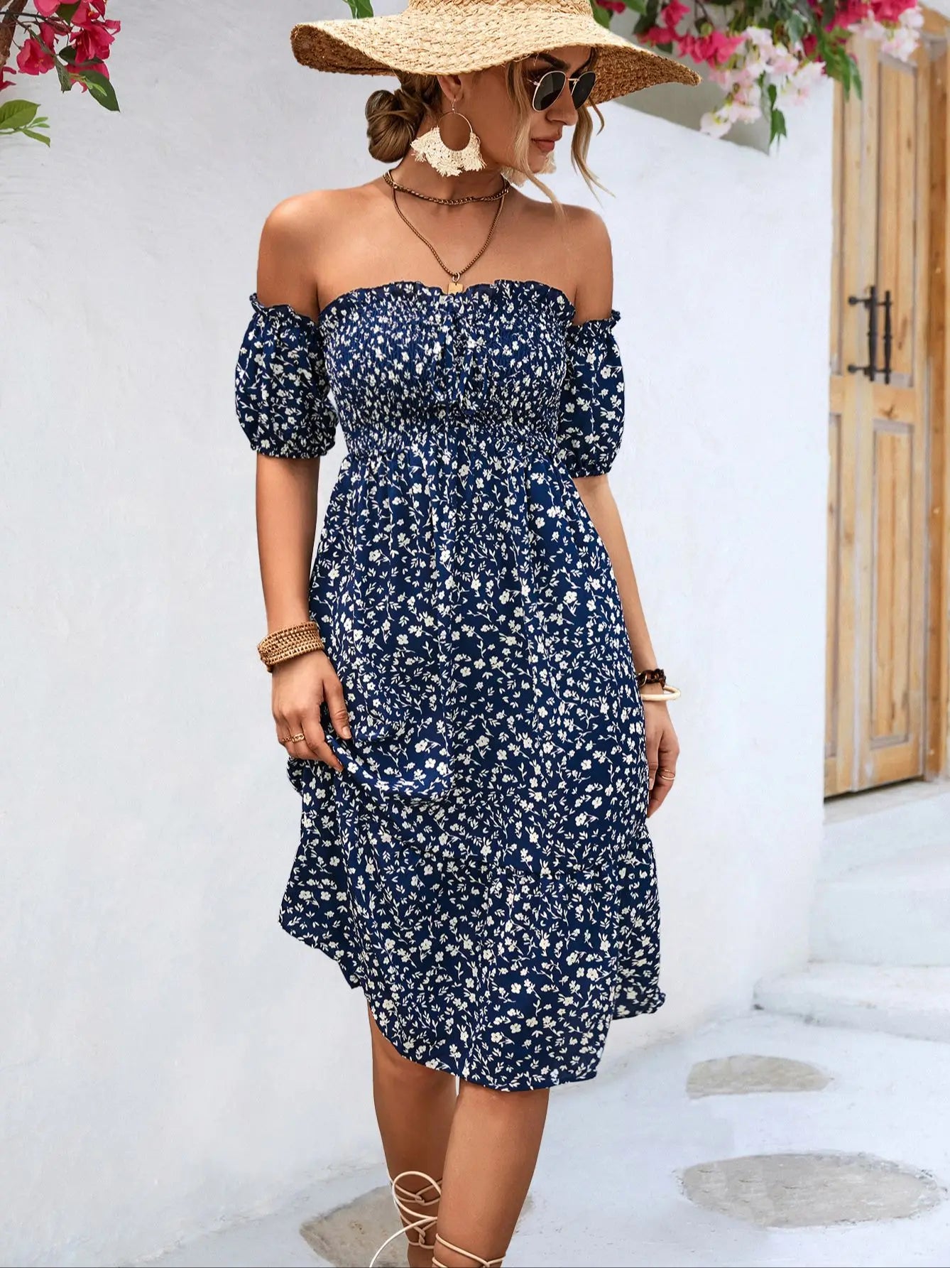 Blue Boho Midi Dress