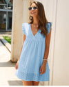 Blue Boho Mini Dress with embroideries