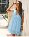 Blue Boho Mini Dress with embroideries