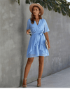 Blue Mini Wrap Dress with Polka dots