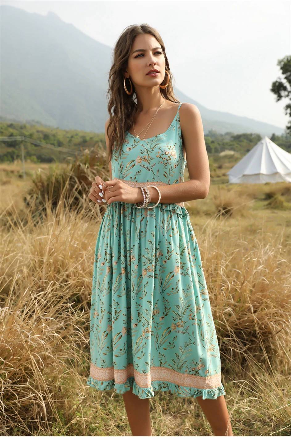 Bohemian Midi Dress in Green