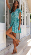 Bohemian Mini Dress in Turquoise Blue