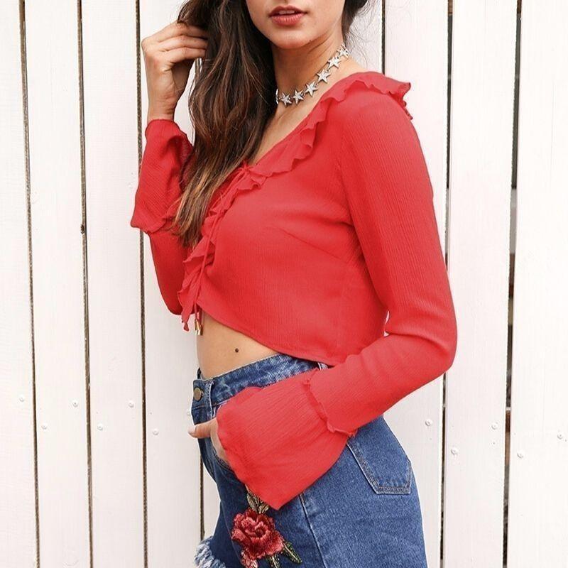 Bohemian Ruffled Red Crop Top