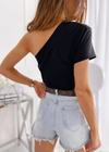 Top Boho One Shoulder Design Short Sleeve Slim