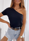 Top Boho One Shoulder Design Short Sleeve Slim