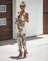 Boho Beige Jumpsuit with Colorful Flowers