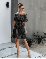 Boho Black Mini Dress with Polka Dots