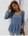 Boho Blue Floral Pleated Blouse