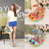 Boho Blue Wedge Sandals Rainbow