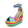 Boho Blue Wedge Sandals Rainbow