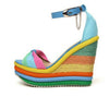 Boho Blue Wedge Sandals Rainbow