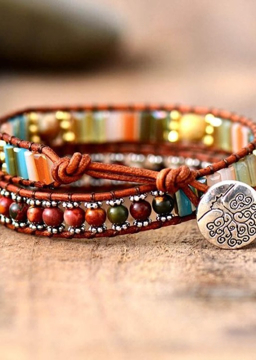 Boho Bracelet - Crystal Brown Stone