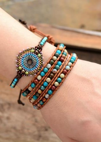 Leather Wrap Boho Bracelet for Womens
