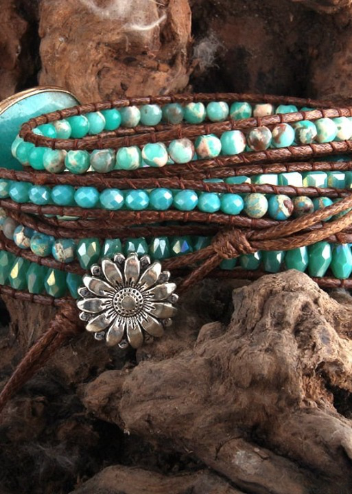 Boho Bracelet - Natural Stones Green Ocean