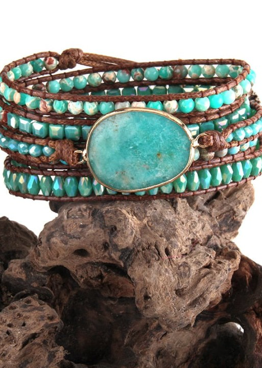 Boho Bracelet - Natural Stones Green Ocean