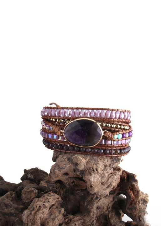 Beaded Leather Wrap Bracelet
