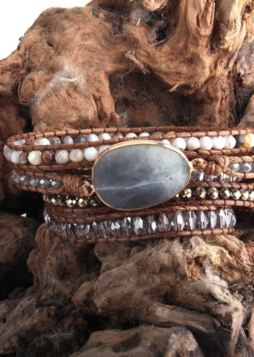 Beaded Leather Wrap Bracelet