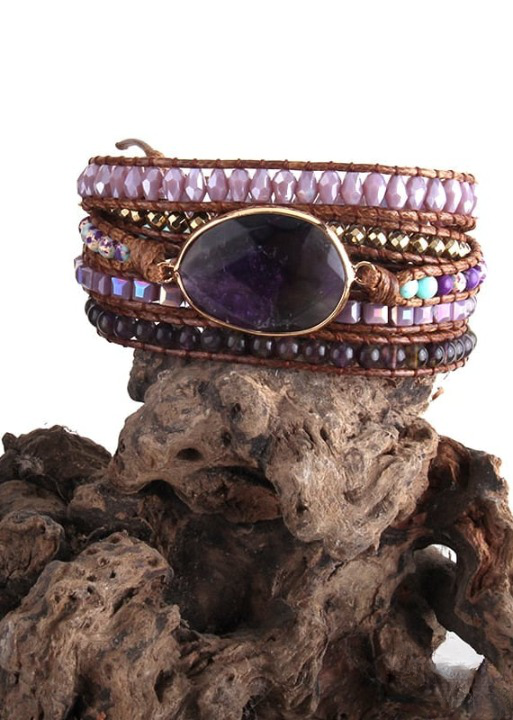 Beaded Leather Wrap Bracelet