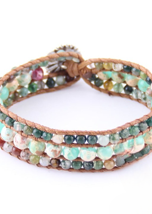 Leather Wrap Boho Bracelet - Natural Stone