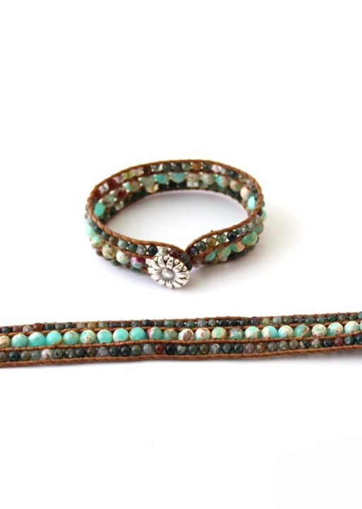 Leather Wrap Boho Bracelet - Natural Stone