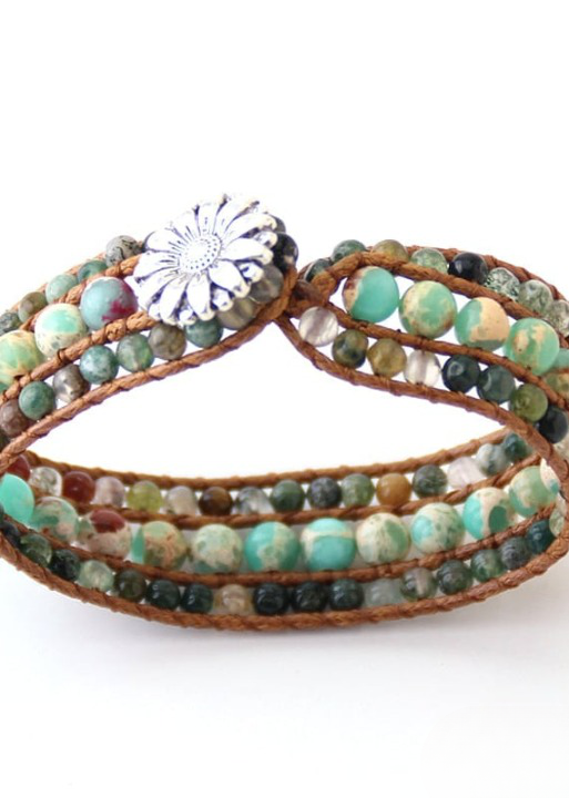 Leather Wrap Boho Bracelet - Natural Stone