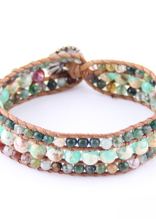 Leather Wrap Boho Bracelet - Natural Stone