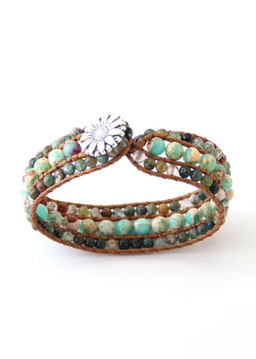 Leather Wrap Boho Bracelet - Natural Stone