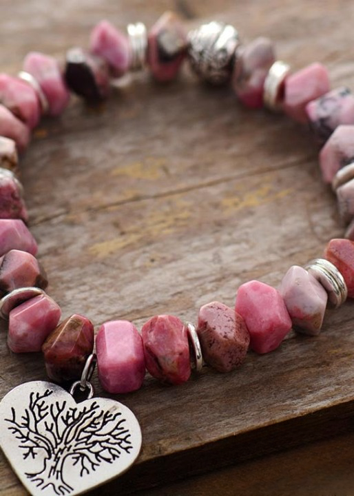 Stretchy Boho Bracelet - Natural Rhodonite