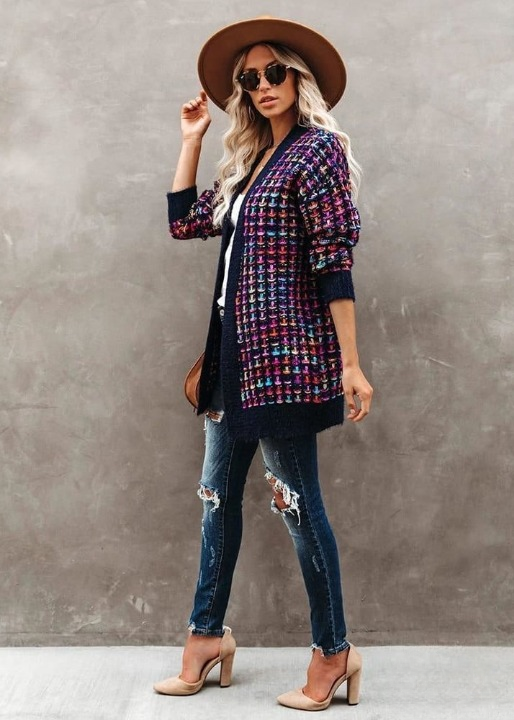 Boho Cardigan Mid-length Colorful Pattern