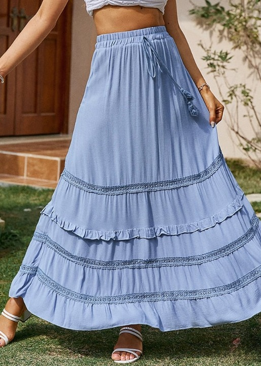 Boho Chic Blue Maxi Skirt with cord